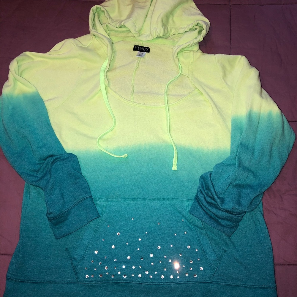 VENUS Hoodie Ombré Sweatshirt Rhinestones Xlarge
